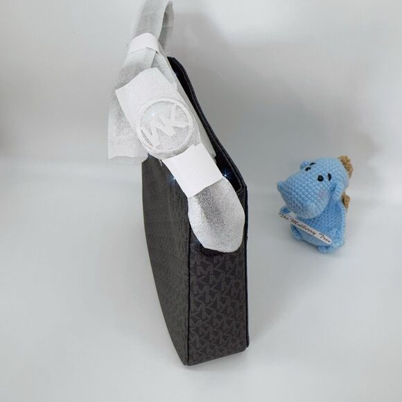 Michael Kors Logo Jet Set Travel Large Black Silver Messenger Bag Crossbody NWT - Picture 4 of 11